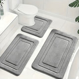 3pcs Grey Memory Foam Bathroom Mat Set Non-Slip Quick-Dry
