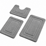 3pcs Grey Memory Foam Bathroom Mat Set Non-Slip Quick-Dry