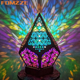 NNETM Wooden Bohemian Floor Lamp with USB Charging Port - Retro LED Colorful Diamond Lights