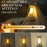 NNETM Vintage Rechargeable Camping Lantern - Dimmable LED, Waterproof Retro Light