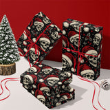 Black Christmas Skull Gift Wrapping Paper Poinsettia 17.7 × 118 Inches
