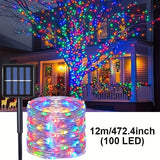 Outdoor Solar LED String Lights, Solar Fairy String Lights, 8-Mode Dusk to Dawn, Garden Trees Courtyard House Party Wedding Decorations, Halloween And Christmas Decorations, Camping Lights, Spring Garden Lights, Summer Solar Lights-PURPLE 300LED  31.97M