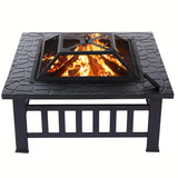 NNETM Square Metal Wood Fire Pit Table