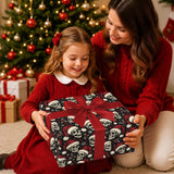 Black Christmas Skull Gift Wrapping Paper Poinsettia 17.7 × 118 Inches
