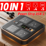 NNETM 10-in-1 Power Strip – 4 Outlets, 6 USB (USB-C), Surge Protection