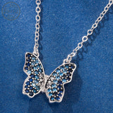 925 Sterling Silver Blue Butterfly Pendant Necklace with 5A Zirconia – Elegant Women's Jewelry Gift Set