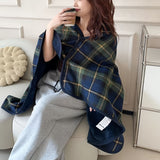 NNETM Wearable Plaid Blanket Fleece Shawl for Winter