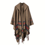 NNETM Oversized Scottish Hooded Cardigan Tassel Shawl Cloak