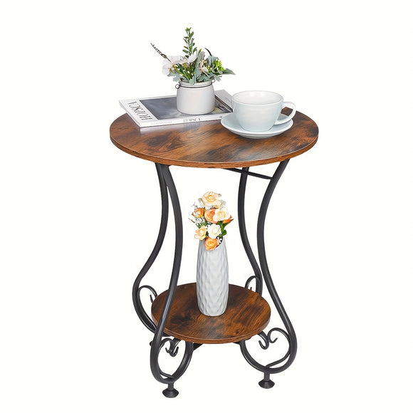 NNETM Retro Round Side Table with Bookshelf Storage
