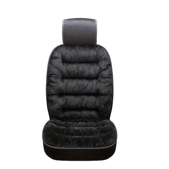 NNETM Winter Plush Car Front Seat Cushion - Universal Fit with Backrest (Single Seat, Black)