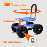 NNETM 4-Wheel Rolling Garden Chair Swivel Seat