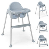 NNECW 4-in-1 Convertible Baby High Chair with Removable Double Tray-Grey