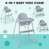 NNECW 4-in-1 Convertible Baby High Chair with Removable Double Tray-Grey