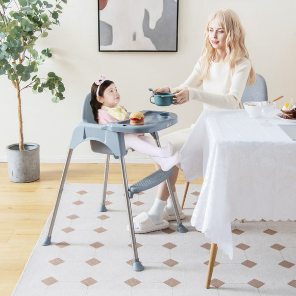 NNECW 4-in-1 Convertible Baby High Chair with Removable Double Tray-Grey