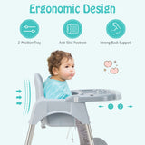 NNECW 4-in-1 Convertible Baby High Chair with Removable Double Tray-Grey