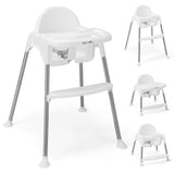 NNECW 4-in-1 Convertible Baby High Chair with Removable Double Tray-White