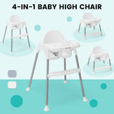 NNECW 4-in-1 Convertible Baby High Chair with Removable Double Tray-White