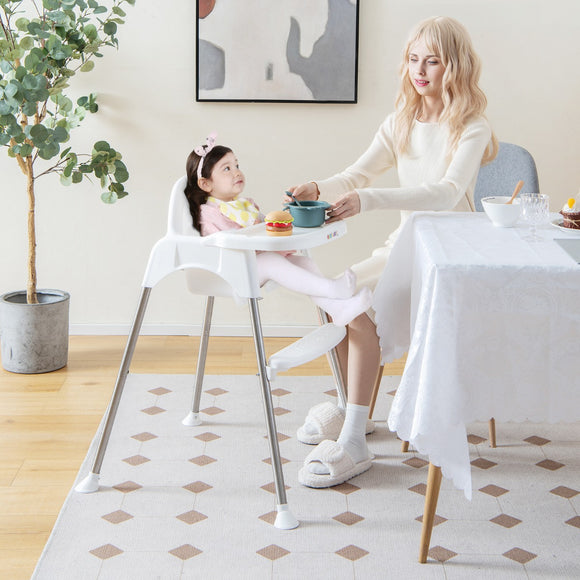 NNECW 4-in-1 Convertible Baby High Chair with Removable Double Tray-White