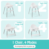 NNECW 4-in-1 Convertible Baby High Chair with Removable Double Tray-White