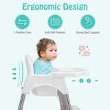 NNECW 4-in-1 Convertible Baby High Chair with Removable Double Tray-White