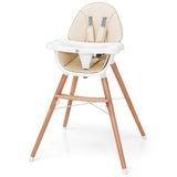 NNECW Wooden High Chair with Double 4-Gear Tray for Babies-Beige