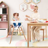 NNECW Wooden High Chair with Double 4-Gear Tray for Babies-Beige