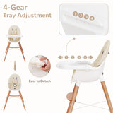 NNECW Wooden High Chair with Double 4-Gear Tray for Babies-Beige