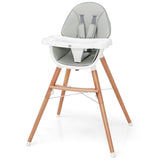 NNECW Wooden High Chair with Double 4-Gear Tray for Babies-Grey