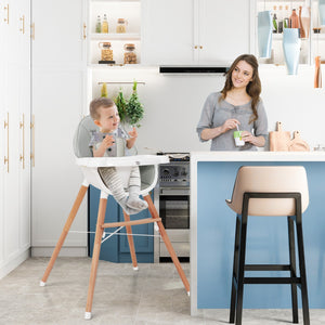 NNECW Wooden High Chair with Double 4-Gear Tray for Babies-Grey