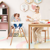 NNECW Wooden High Chair with Double 4-Gear Tray for Babies-Grey