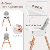 NNECW Wooden High Chair with Double 4-Gear Tray for Babies-Grey
