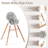 NNECW Wooden High Chair with Double 4-Gear Tray for Babies-Grey