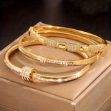 3-Piece Stainless Steel Beaded Bracelet Set – Copper-Plated Fashion Jewelry for Women