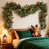 NNETM Artificial Eucalyptus Garland with Red Berries (2-Pack)