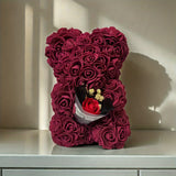 NNETM Preserved Rose Teddy Bear Floral Gift (Burgundy)