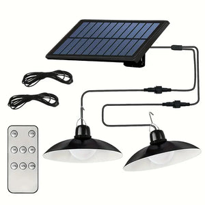 NNETM Double Head Solar Hanging Light Motion Sensor - LED Pendant Lamp with Remote Control