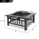 NNETM Square Metal Wood Fire Pit Table