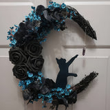 NNETM Gothic Cat Moon Wreath Halloween Door Decor
