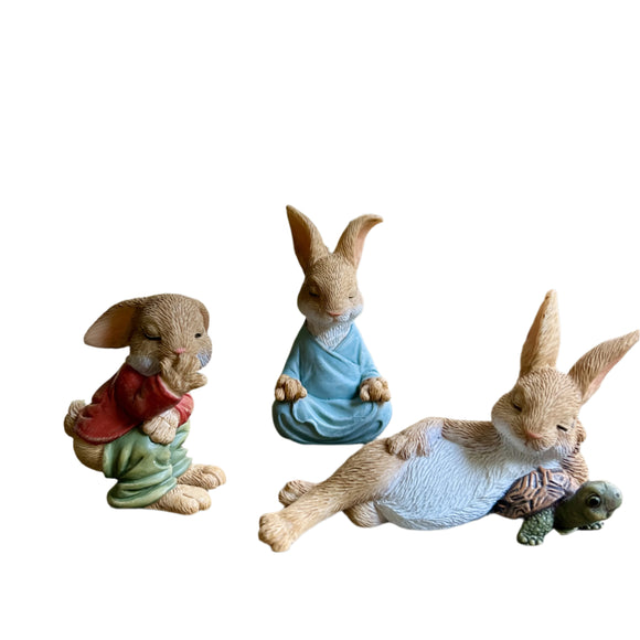 NNETM Rustic Resin Rabbit Sculpture Set for Home & Garden (3pcs)