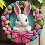 NNETM Aluminum Easter Bunny Wreath Wall Sign