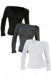 3-Piece Women's Button-Up Long Sleeve T-Shirt Set