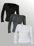 3-Piece Women's Button-Up Long Sleeve T-Shirt Set