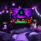 NNETM Witch and Pumpkin Glow-in-the-Dark Halloween Tapestry