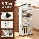 NNETM Wheeled Book Storage Rack Organizer (5-Tier)