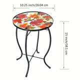 NNETM Outdoor Mosaic Side Table with Printed Maple Leaf Glass Top