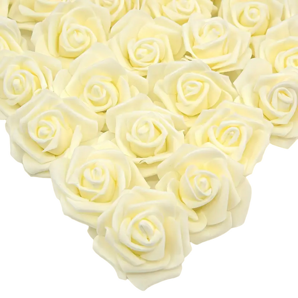 NNETM 50pcs Ivory Artificial Foam Rose Flower Heads - 7.5cm | Elegant Bulk Decor