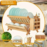 NNETM High Quality Natural Bamboo Dish Rack - Foldable and Compact