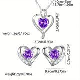 NNETM Elegant Heart-Shaped Jewelry Set with Purple Gemstones