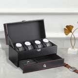 Luxury Carbon Fiber Watch Display Box with Jewelry Drawer – 4-Slot Watch Organizer
