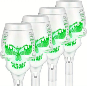NNETM Spooky Solar Torch Set: 4-Pack Skull Lights with Flickering Flame
